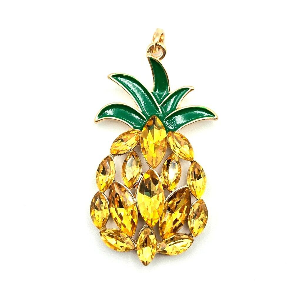 Pineapple Locket‎ Pendant Necklace Gold Green Costume Fashion Jewelry